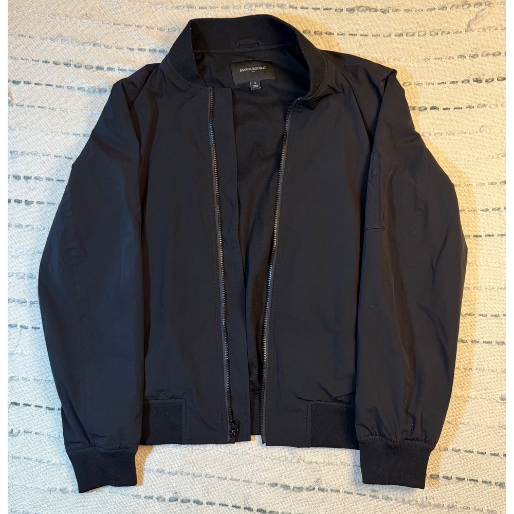 Banana Republic Mens Black Full Zip Bomber Jacket Small Utility Sleeve Pocket